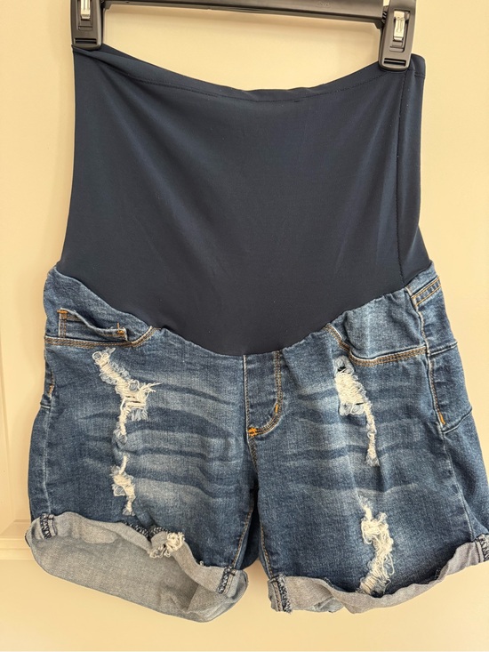 S.O.N.G. Pants - S.O.N.G. Maternity Blue Distressed Denim Shorts Stretch 5-Pocket